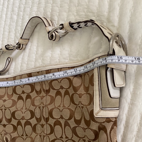 Coach Kristin Signature khaki fabric/white leather/nickel hobo shoulder bag. - Picture 13 of 16